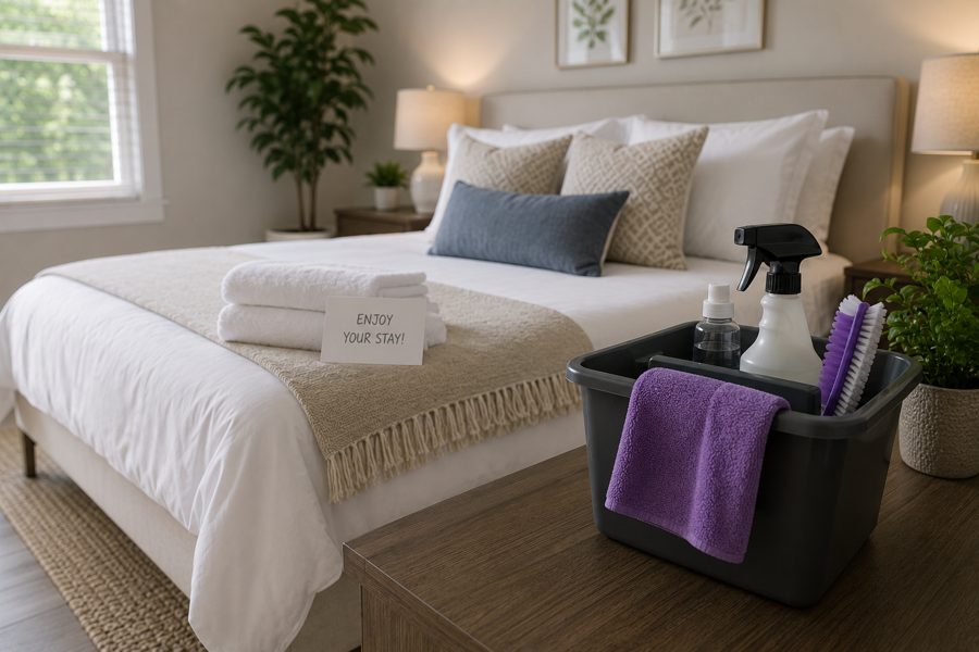Airbnb turnover cleaning, guest-ready bedroom