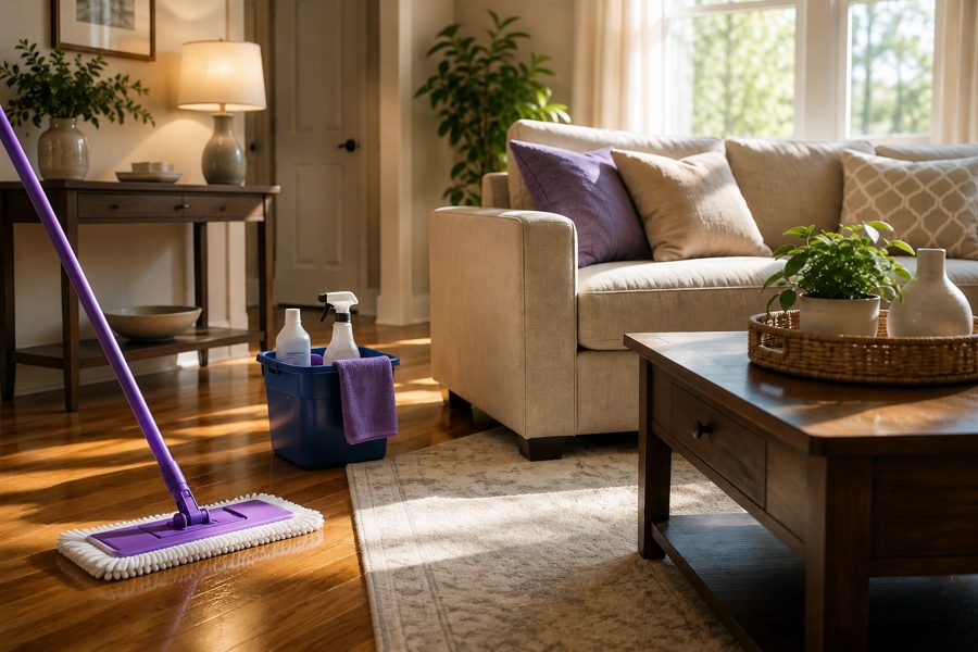 Spotless living room after residential cleaning